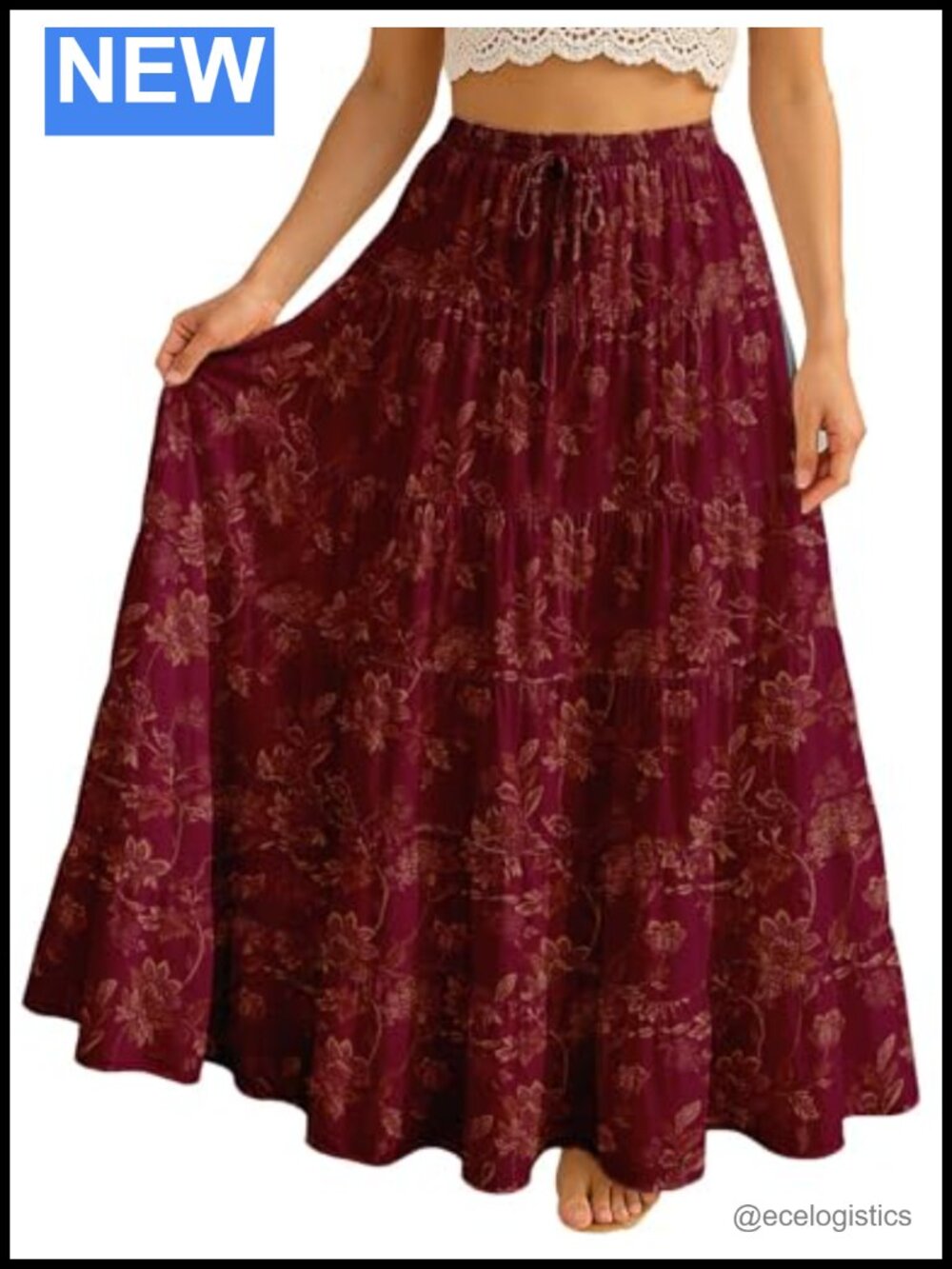 100% Cotton Tiered Maxi Skirt with Pockets, Flowy Resort Vacation Wear